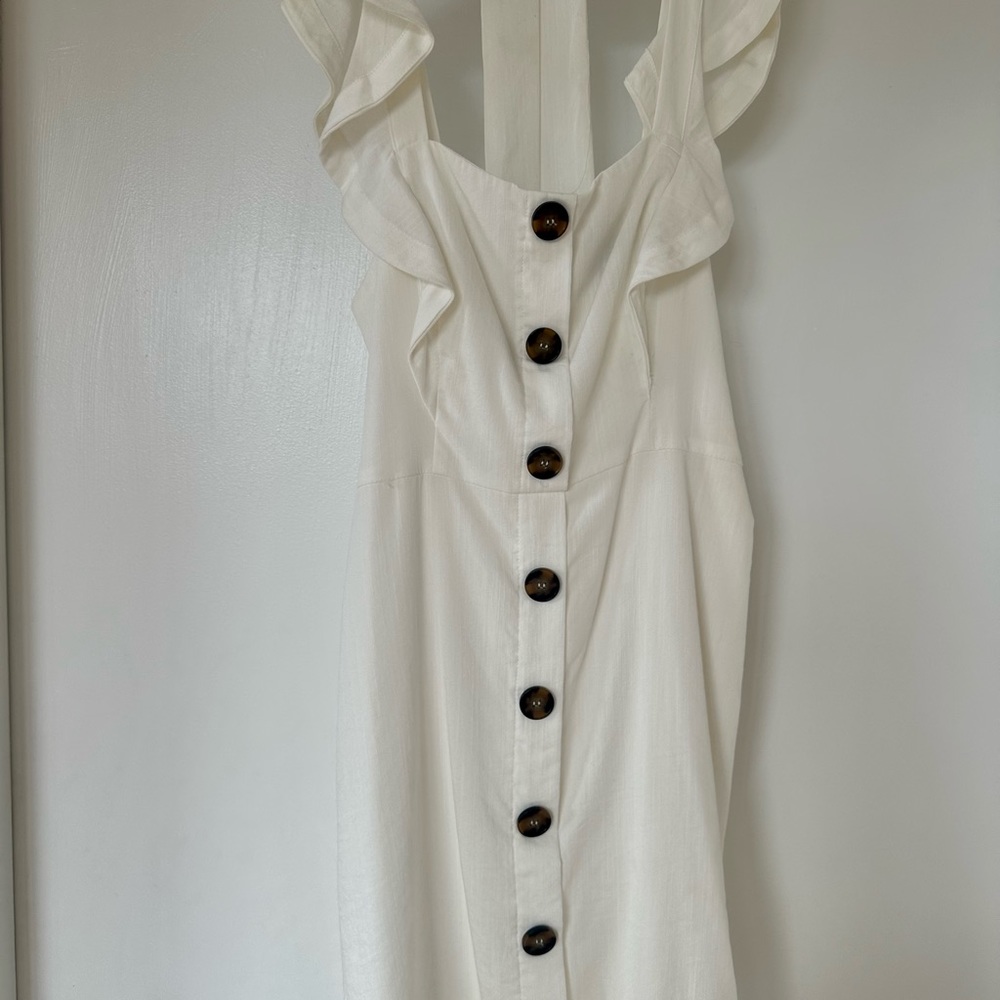 AQUA white ruffle mini button dress